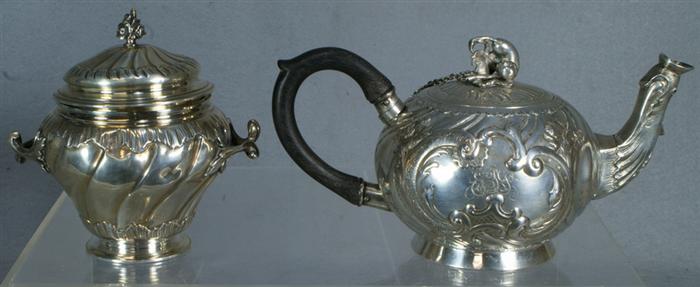 Appraisal: Continental silver teapot and sugar bowl probably French th c