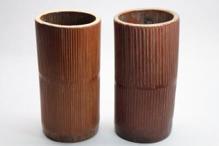 Appraisal: Pair of Antique Chinese Bamboo Brush Pots Pair of Antique