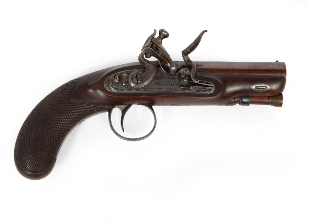 Appraisal: English Flintlock Overcoat Pistol c Thomas Mortimer London lockplate marked