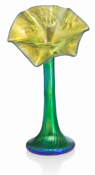 Appraisal: A Steuben gold Aurene glass jack-in-the-pulpit vase with green peacock