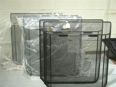 Appraisal: FIVE BLACK MESH FIRE SCREENS h w in