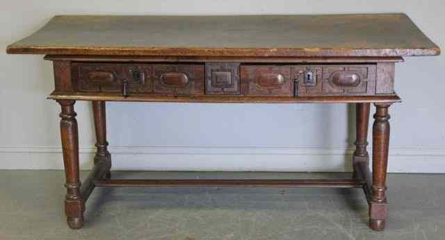 Appraisal: th th Continental Drawer Table With replaced th century ball