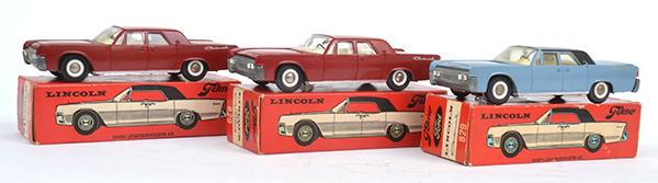 Appraisal: THREE TEKNO LINCOLN CONTINENTAL MODELS ONE POWDER BLUE WITH BLACK