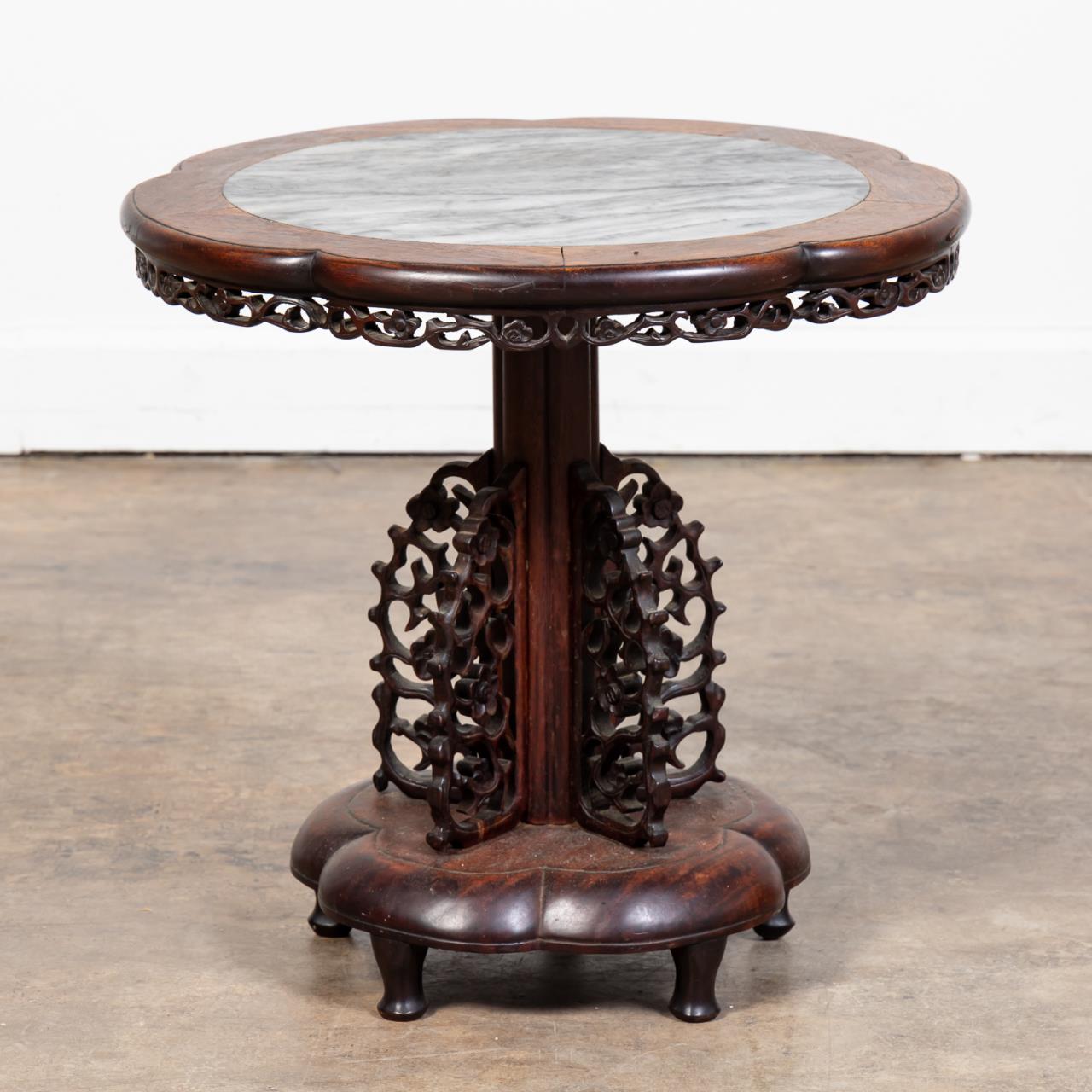 Appraisal: CHINESE ROSEWOOD AND MARBLE PLANT STAND Chinese rosewood and marble