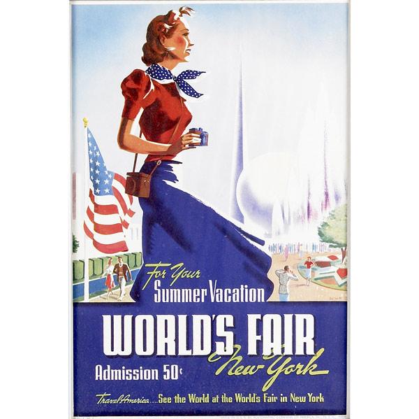 Appraisal: THREE WORLDS FAIR POSTERS Offset lithographs in colors framed Provenance