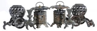 Appraisal: Three Assorted Pairs Asian Candleholders th century bronze mythical lion