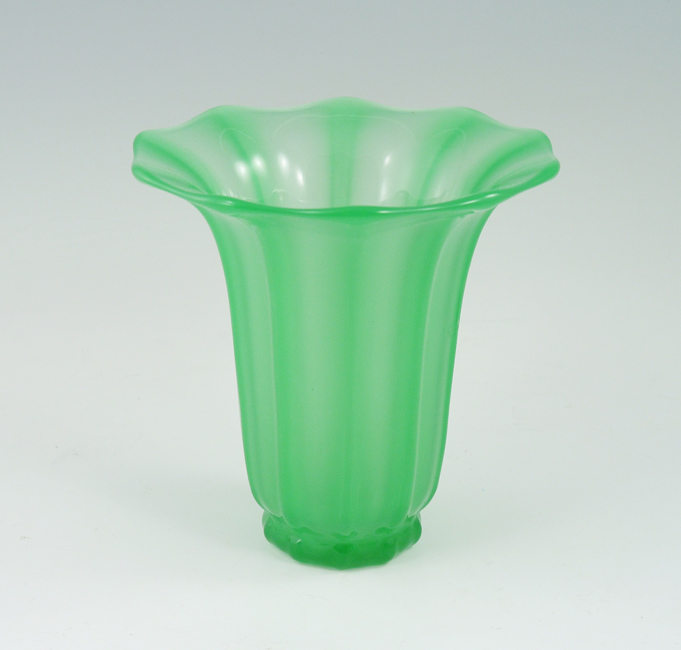 Appraisal: STEUBEN GREEN FLUTED GLASS VASE Flared rim with fluted sides