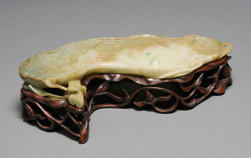 Appraisal: Jade Tray China th century green jade with tan areas