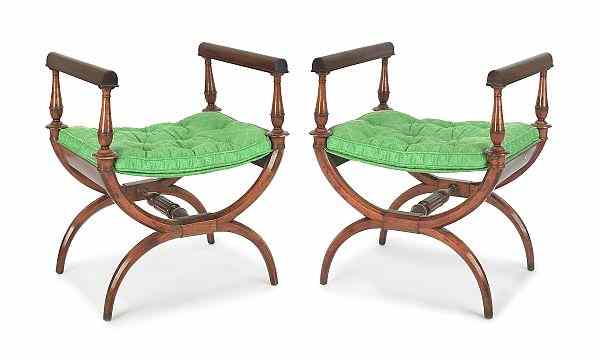 Appraisal: Pair of Italian fruitwood cerule chairs th c