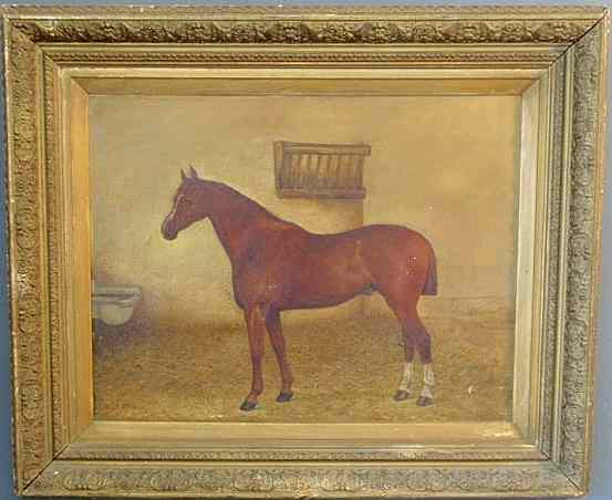 Appraisal: Oil on canvas equine portrait th c of a Thoroughbred