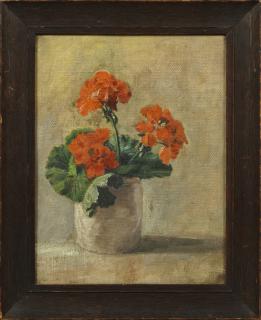 Appraisal: American School Still Life of Red Flowers in an Earthenware