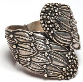 Appraisal: Hilario Lopez Taxco Silver Hinged Cuff Bracelet In the Cornflower