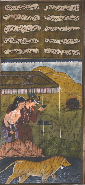 Appraisal: TWO SIMILAR OLD INDIAN MINIATURES one painted with a courting