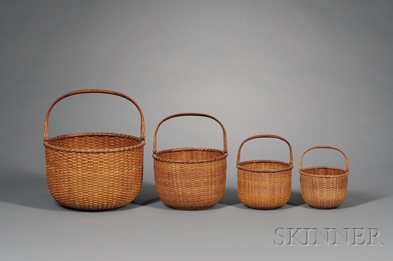 Appraisal: Nest of Four Nantucket Baskets early th century deep round