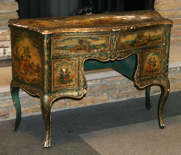 Appraisal: French style ladie's desk with hand painted scenes the landed