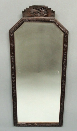 Appraisal: Oriental carved mirror with beveled glass h x w