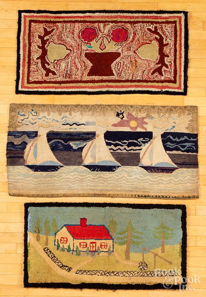 Appraisal: Three American hooked rugs early th c Three American hooked