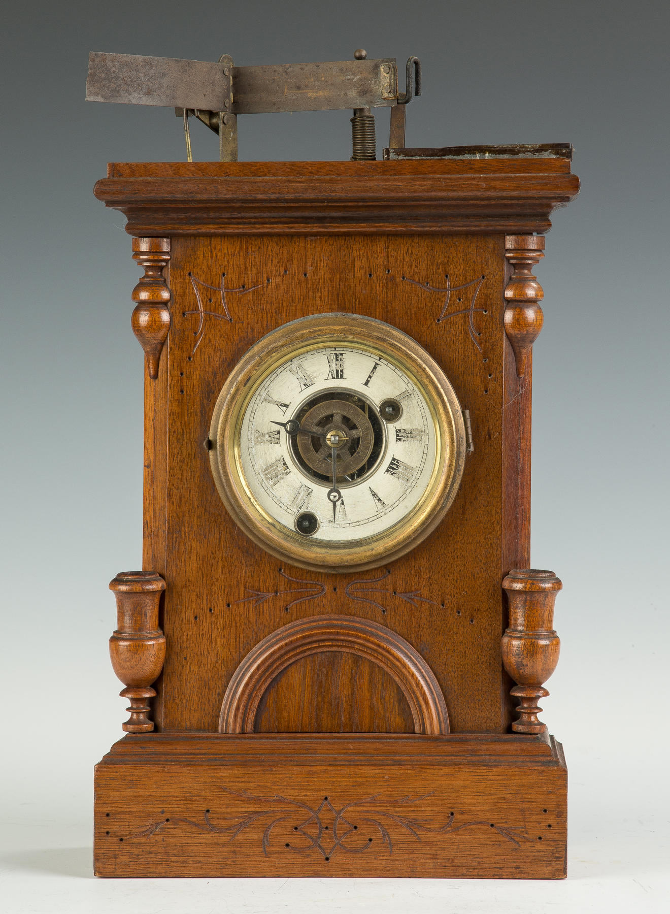 Appraisal: B Bradley Co Illuminated Alarm Clock Boston MA Walnut case