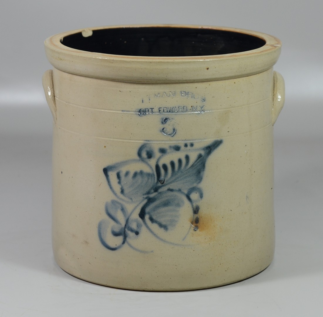 Appraisal: gallon blue decorated stoneware crock signed Ottman Bros Fort Edward