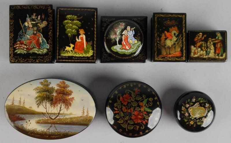 Appraisal: Lot of Russian Handpainted Enamel Boxes Description Some are signed