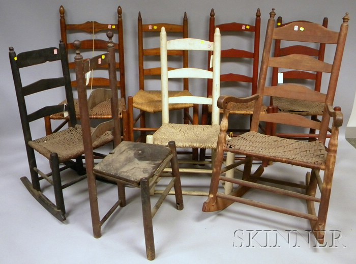 Appraisal: Eight th th Century Slat-back Chairs six side chairs a