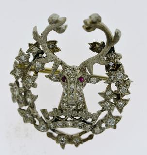 Appraisal: Edwardian platinum diamond and ruby reindeer pin Edwardian platinum diamond