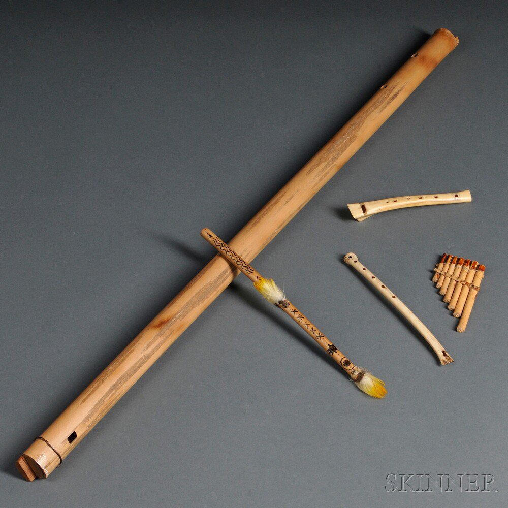 Appraisal: Five Musical Instruments includes an Amazon duct flute from Ecuador