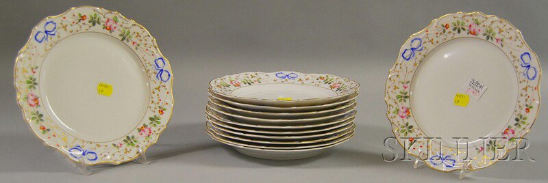 Appraisal: Set of Twelve Portuguese Vista Alegre Hand-painted Floral-decorated Porcelain Plates