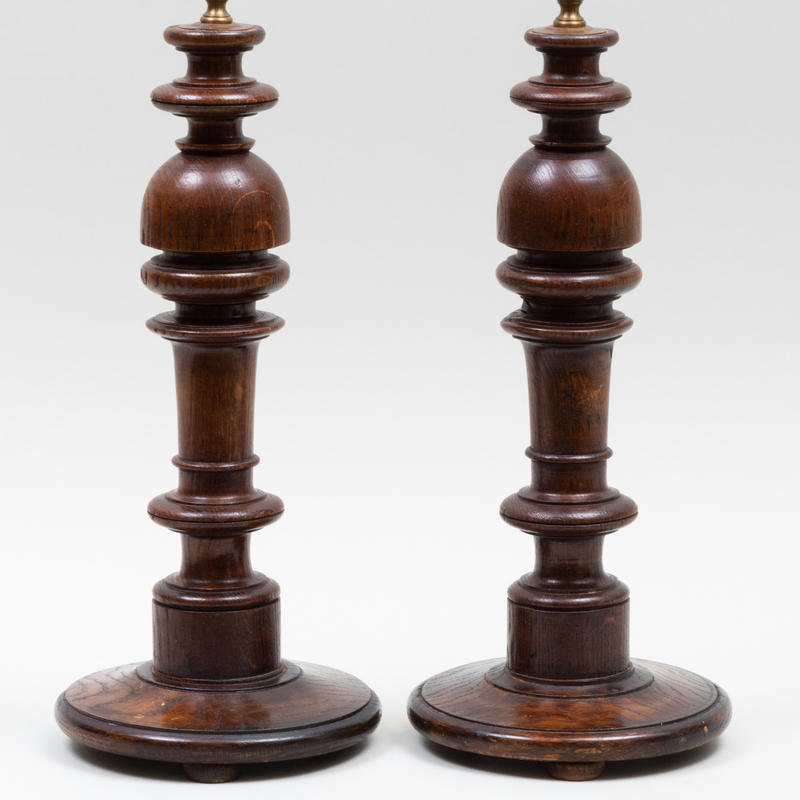 Appraisal: PAIR OF ENGLISH OAK TABLE LAMPS x in to socket