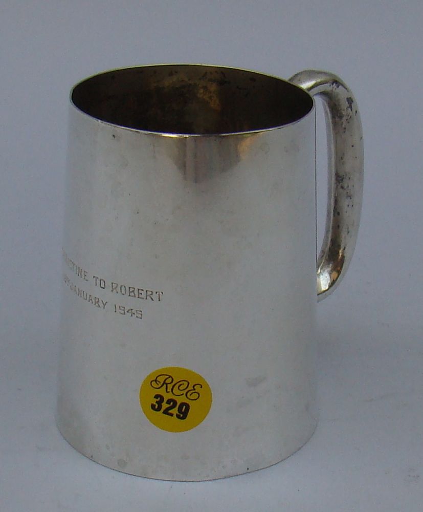 Appraisal: SHEFFIELD SILVER CHILD'S MUG Hallmarks for London - Engraved Christine