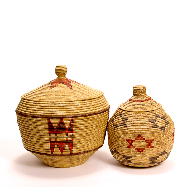 Appraisal: Two Native American Aleut Attu lidded coil baskets with five