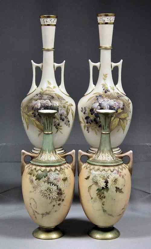 Appraisal: A pair of Royal Worcester porcelain ''Blush Ivory'' two-handled vases