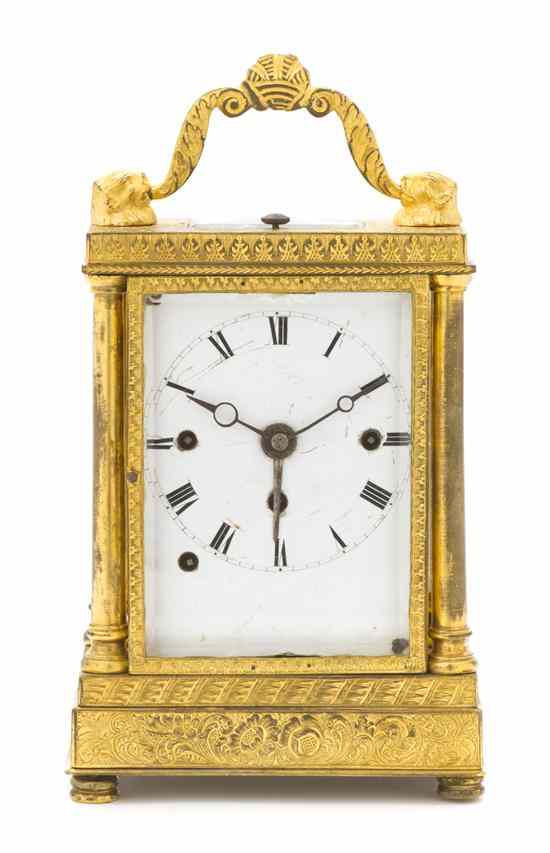 Appraisal: A Continental Gilt Bronze Carriage Clock of rectangular form with