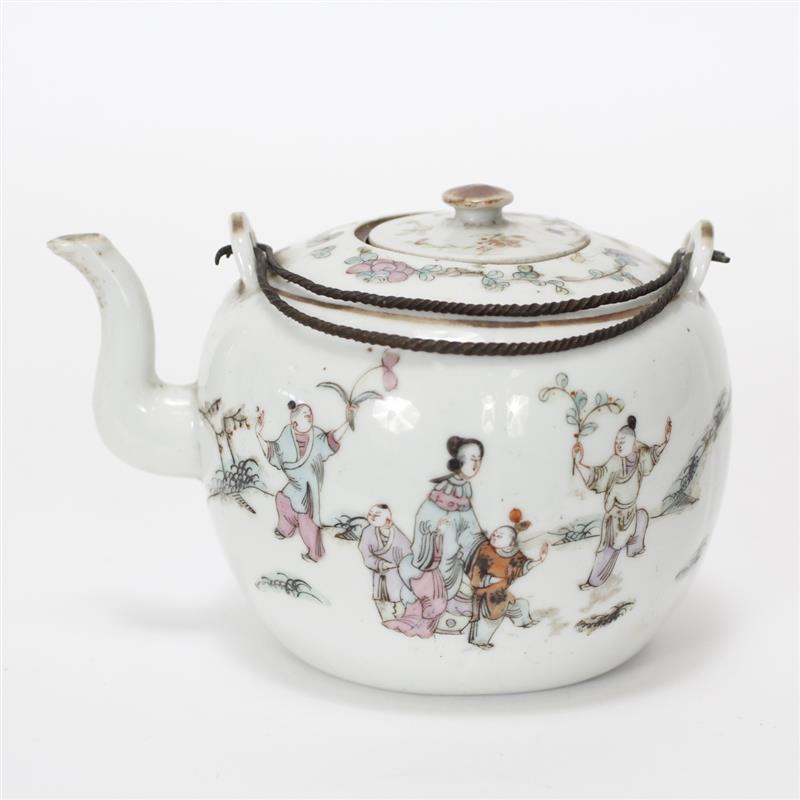 Appraisal: Antique Chinese Porcelain Famille Rose Hand-Painted Teapot H x W