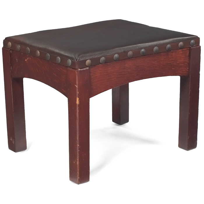 Appraisal: Stickley Brothers footstool attribution leather top over arched rails refinished