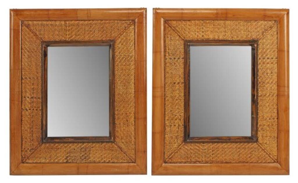 Appraisal: BAMBOO RATTAN MIRRORS pair Bamboo and rattan mirrors approx h