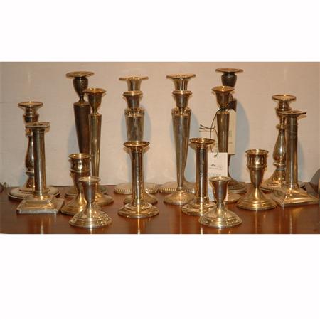 Appraisal: Group of Nine Pairs of Sterling Silver Candlesticks Estimate -