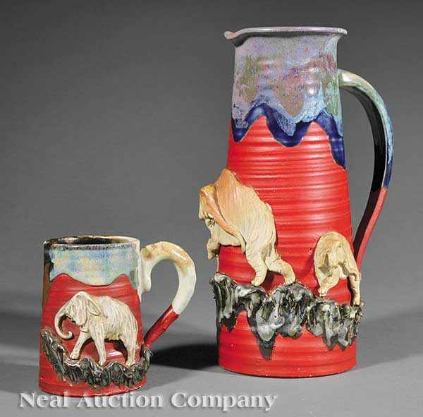 Appraisal: A Japanese Sumida Ware Elephant Motif Pitcher and Mug early