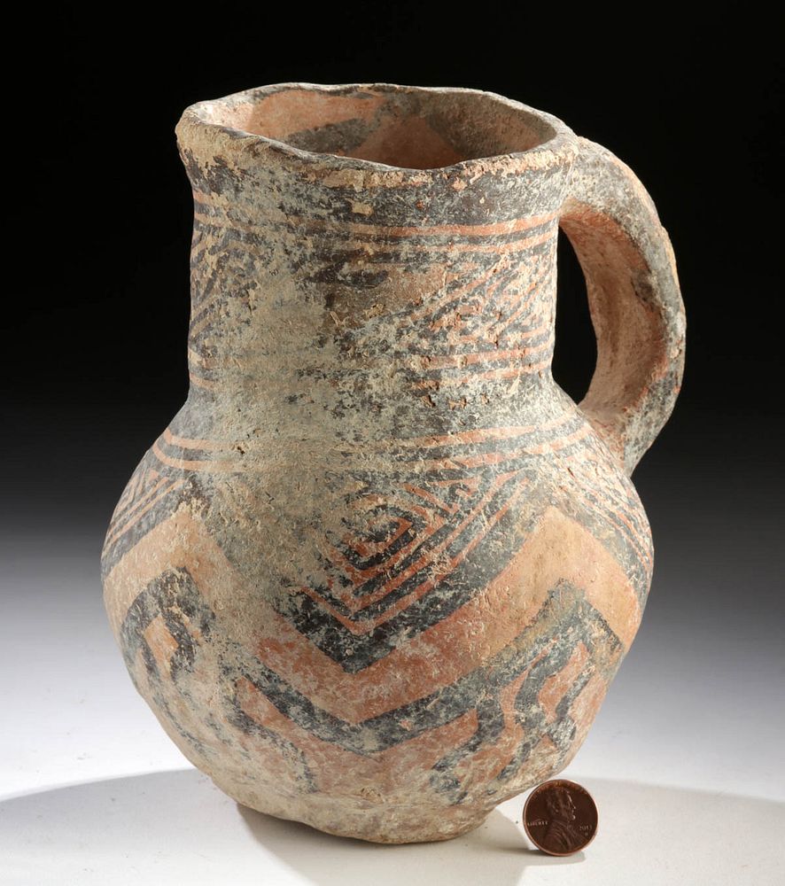 Appraisal: Ancient Central Asian Polychrome Pitcher Originally Listed At Central Asia