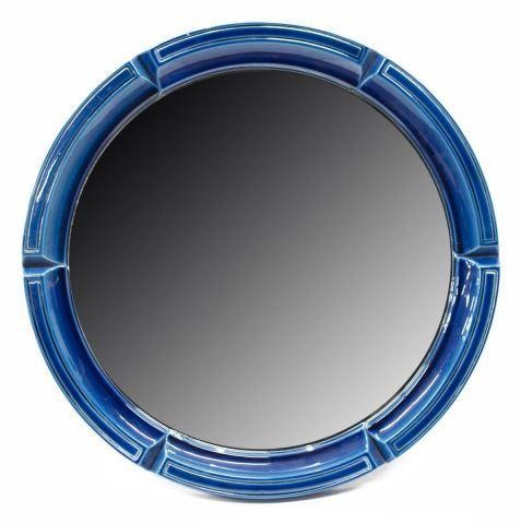 Appraisal: Italian mid-century modern wall mirror c s circular blue glazed