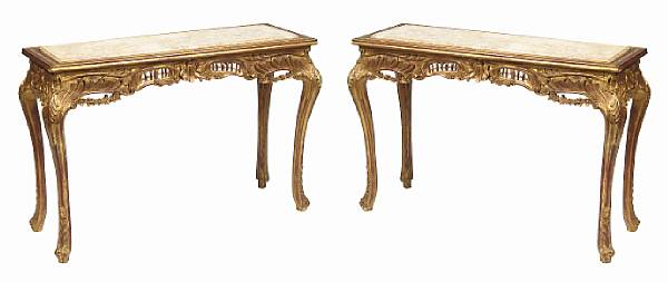 Appraisal: A pair of Louis XV style carved giltwood consoles with