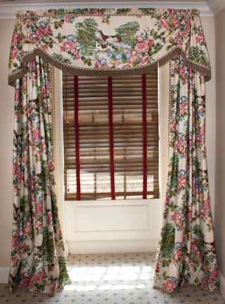 Appraisal: DESIGNED BY DAVID EASTON TWO HOUND AND FLORAL FABRIC VALANCES