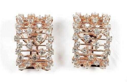 Appraisal: DIAMOND CLIP EARRINGS Red gold Decorative half-creole clip earrings with