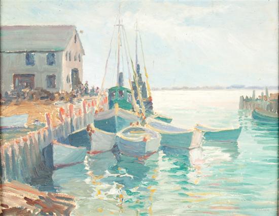 Appraisal: Bessie T Cram American th century Fishing Vessels at Harbor