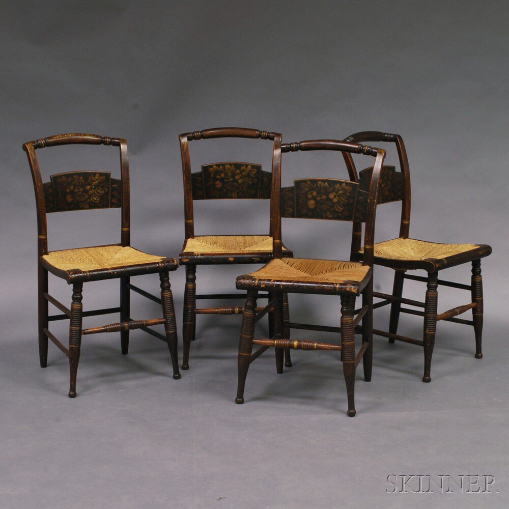 Appraisal: Set of Four Grain-painted and Stenciled Fancy Chairs th century