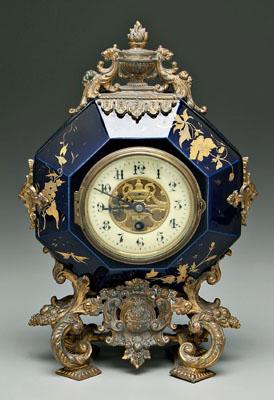 Appraisal: Ormolu mounted shelf clock octagonal ceramic clock with ormolu scroll