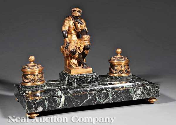 Appraisal: A French Dor and Patinated Bronze and Marble Encrier of