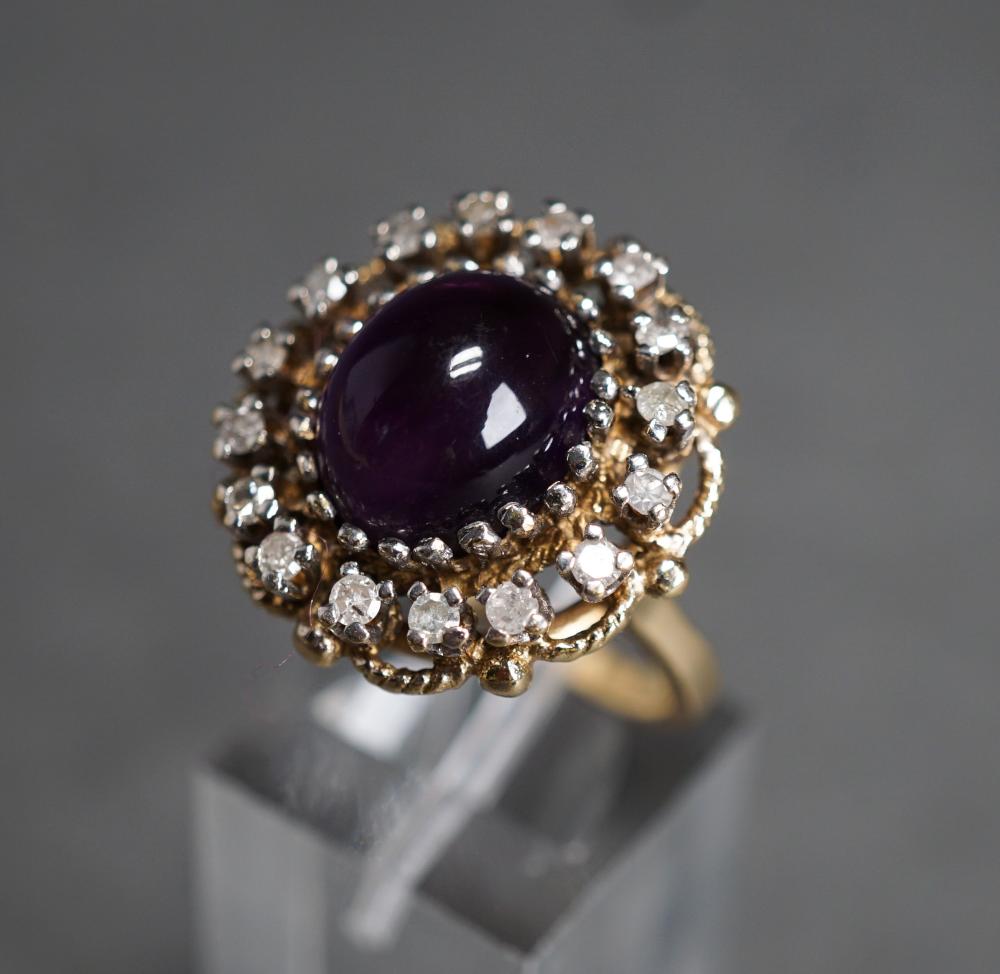 Appraisal: -KARAT YELLOW-GOLD AMETHYST CABOCHON AND DIAMOND RING GROSS DWT SIZE