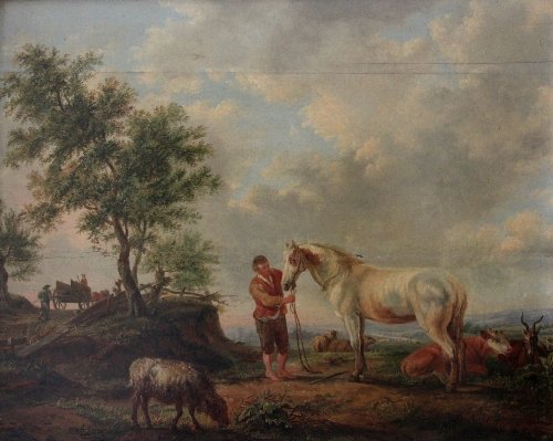 Appraisal: Attributed to Simon Devis Man with a Grey Horse dated