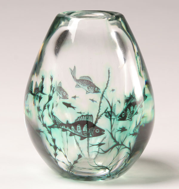 Appraisal: Edward Hald for Orrefors Fish Graal vase ca the interior